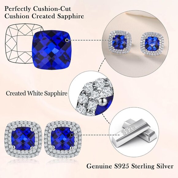 Sapphire Earrings Cushion Cut Women | 925 Sterling Silver | September Birthstone - Picture 5 of 6